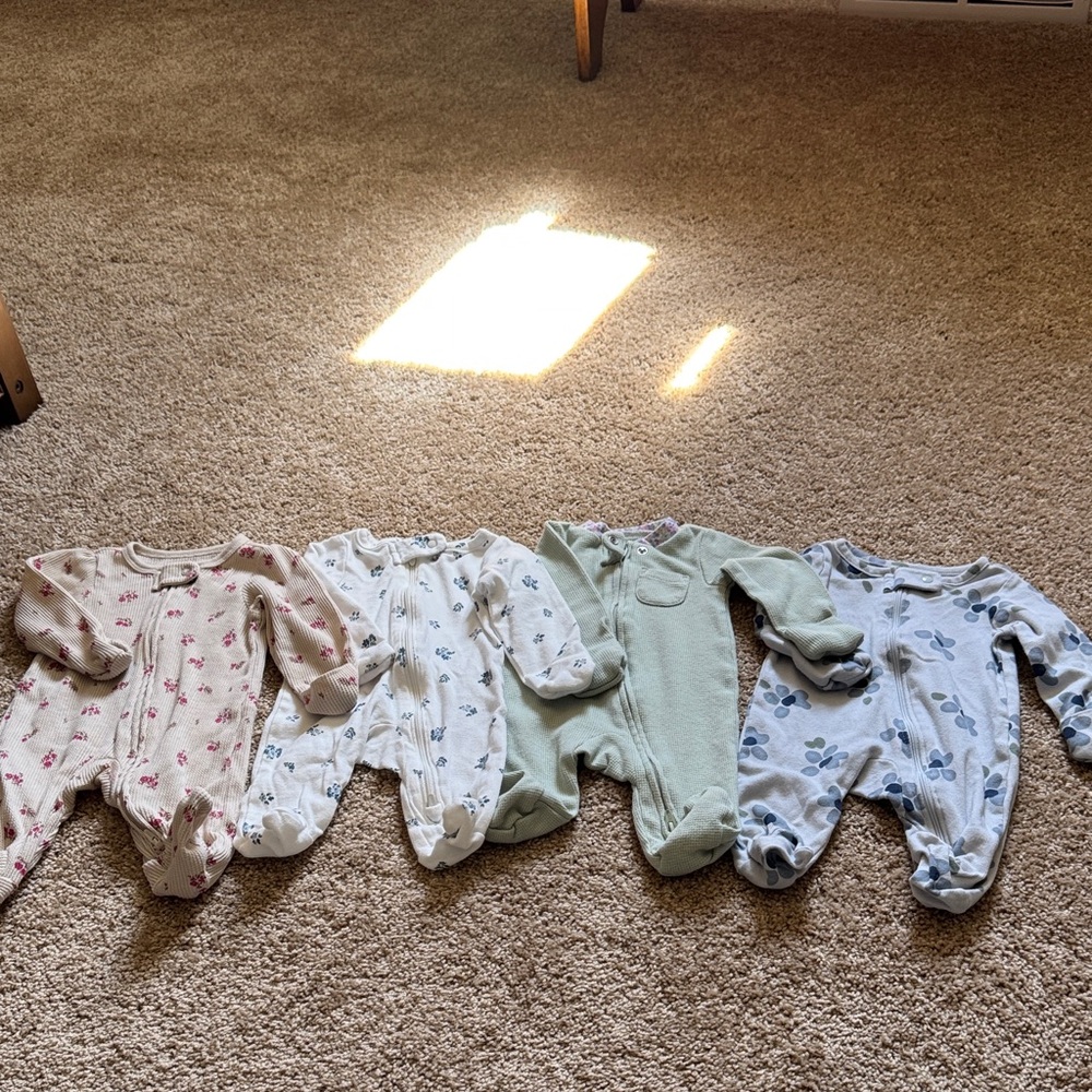 4- pack Soft Cotton Baby One-Piece Footed Sleepers - Floral & Solid Colors